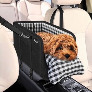 Center Console Small Dog Gingham Black & White Car Seat With Safety Belt • NWT